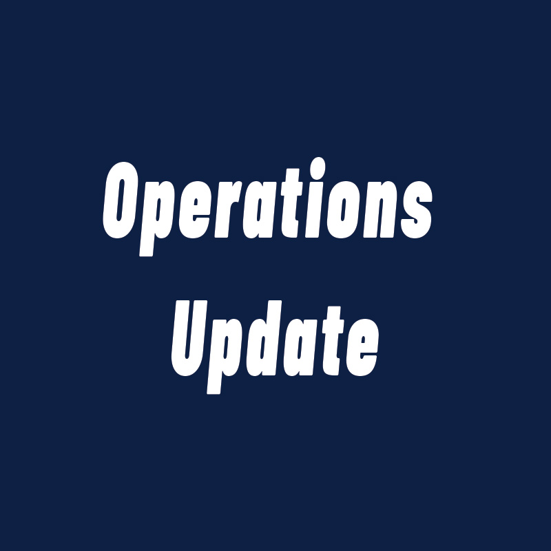 "Operations Update" in Barlow white font on field of navy blue