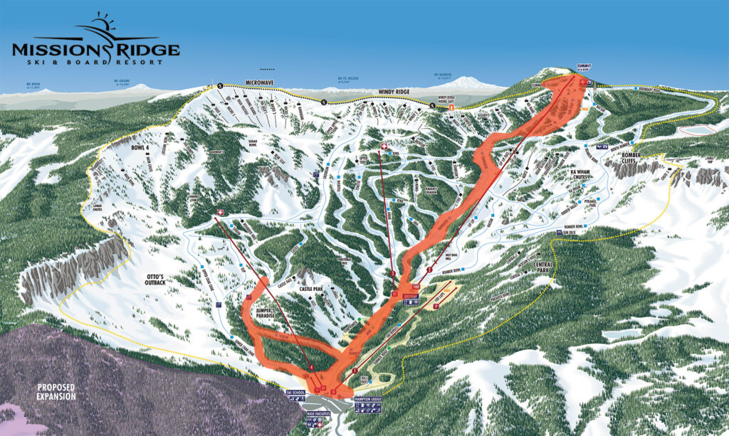 Mission Ridge Uphill Closure Map with Mimi, Tumwater, Sitkum, Lower Chack Chak